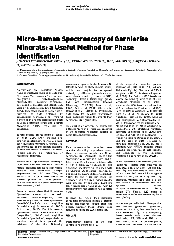 (PDF) Micro-Raman spectroscopy of garnierite minerals: a useful method ...