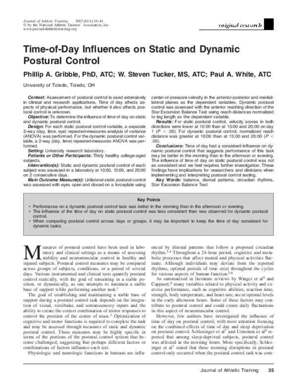 (PDF) Time-of-day influences on static and dynamic postural control