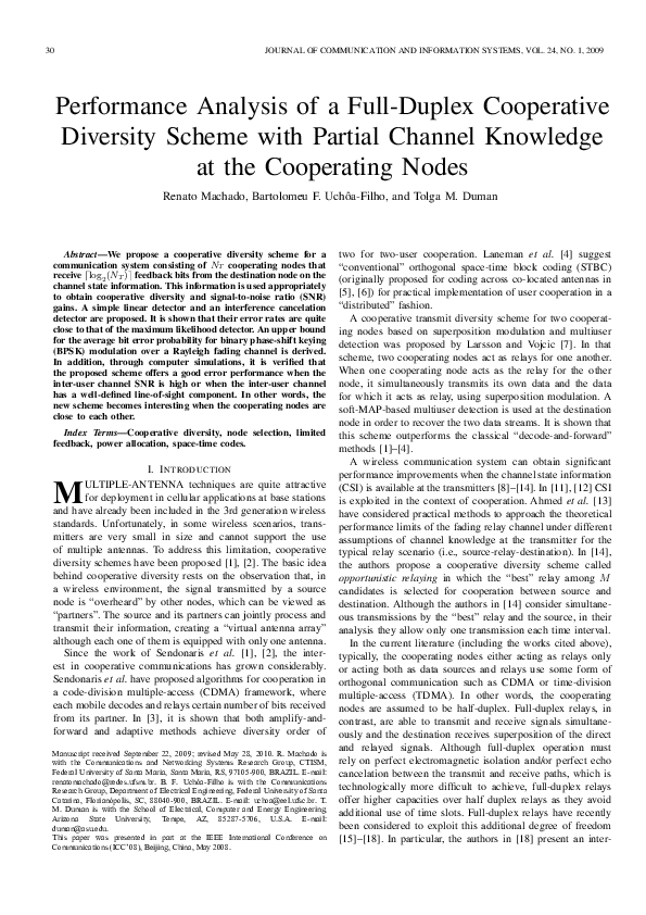 (PDF) Performance Analysis of a Full-Duplex Cooperative Diversity ...