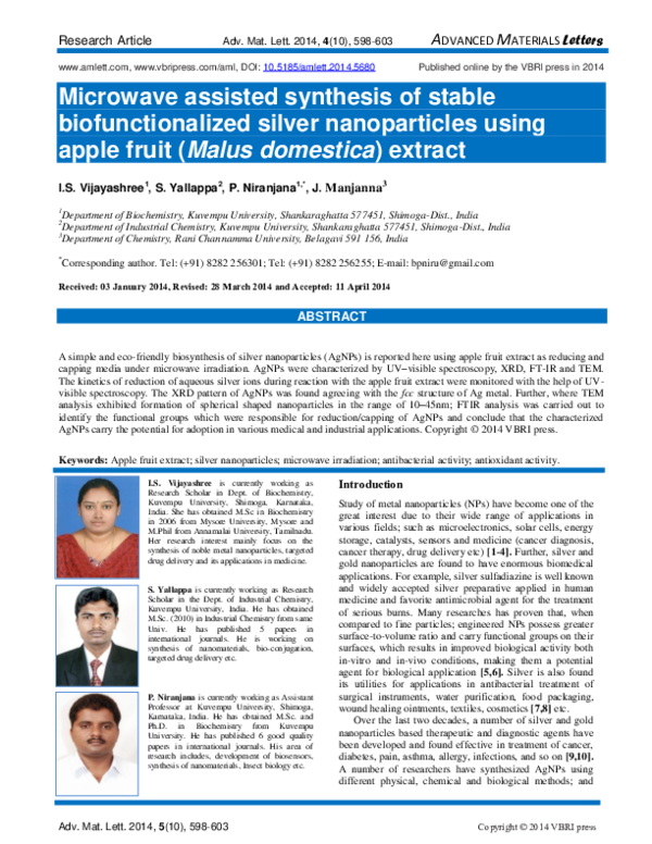 (PDF) Microwave assisted synthesis of stable biofunctionalized silver ...