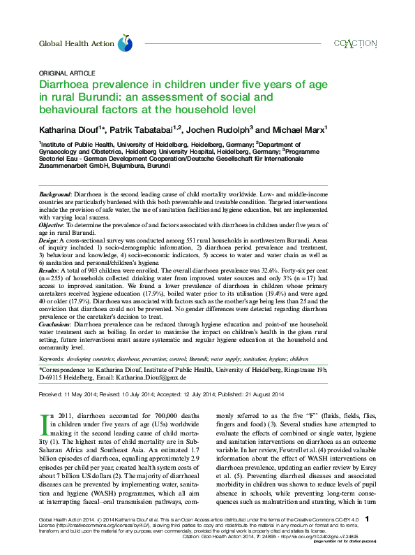(PDF) Diarrhoea prevalence in children under five years of age in rural ...