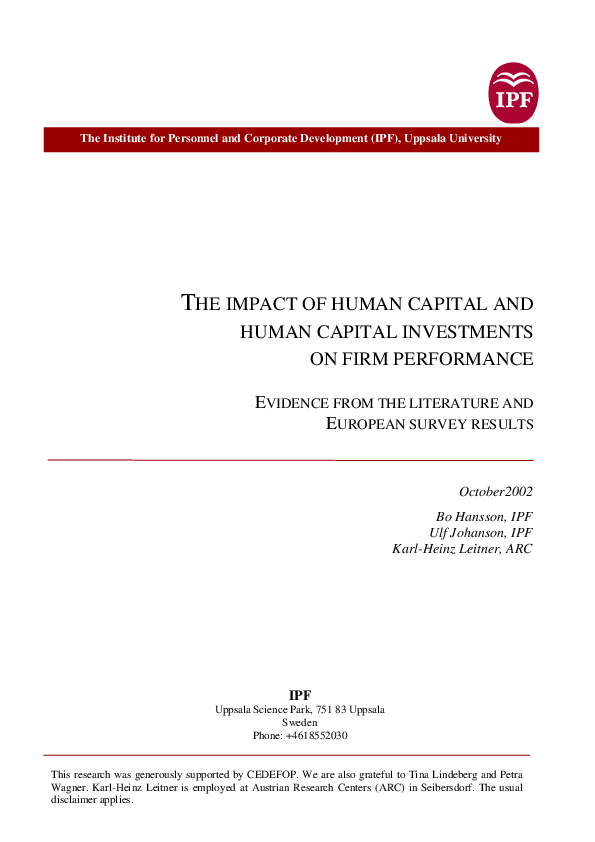 (PDF) The impact of human capital and human capital investments on ...