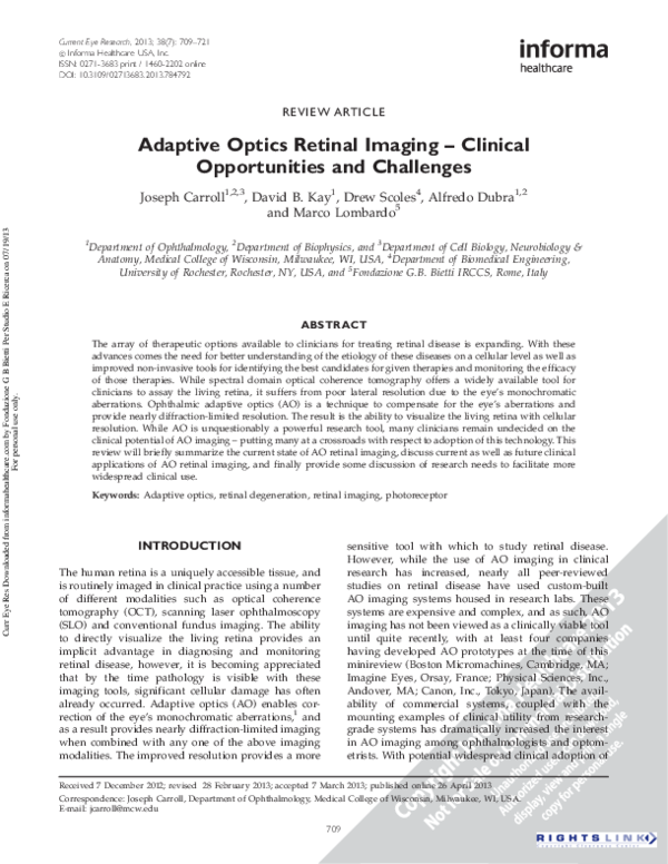 (PDF) Adaptive Optics Retinal Imaging – Clinical Opportunities and ...