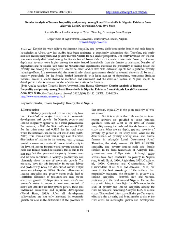 (PDF) Gender Analysis of Income Inequality and poverty among Rural ...