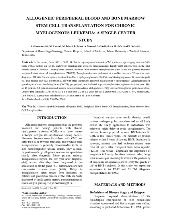 (PDF) Allogeneic Peripheral Blood and Bone Marrow Stem Cell ...