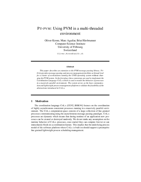 (PDF) PT-PVM: Using PVM in a multi-threaded environment