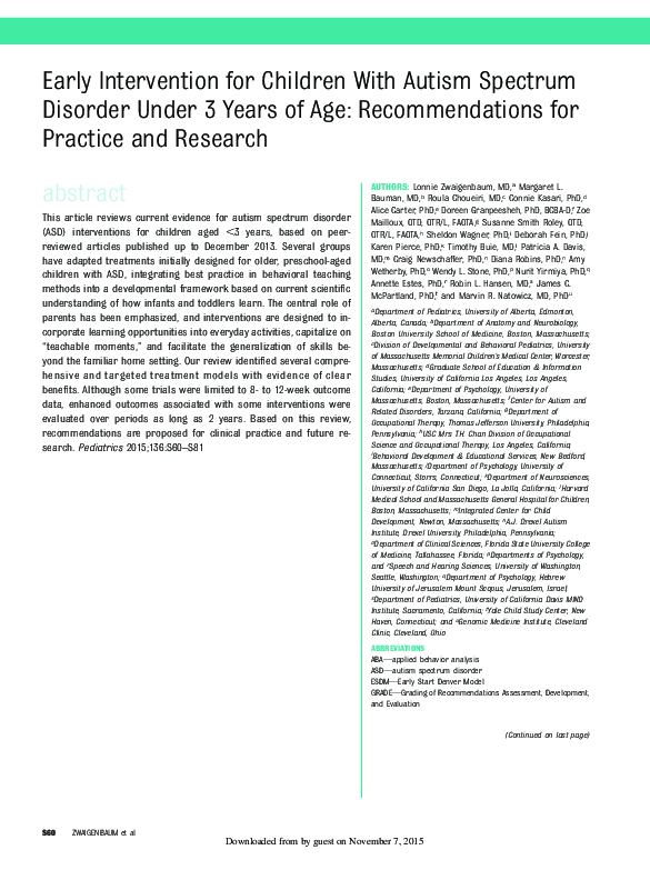 (PDF) Early Intervention for Children With Autism Spectrum Disorder ...