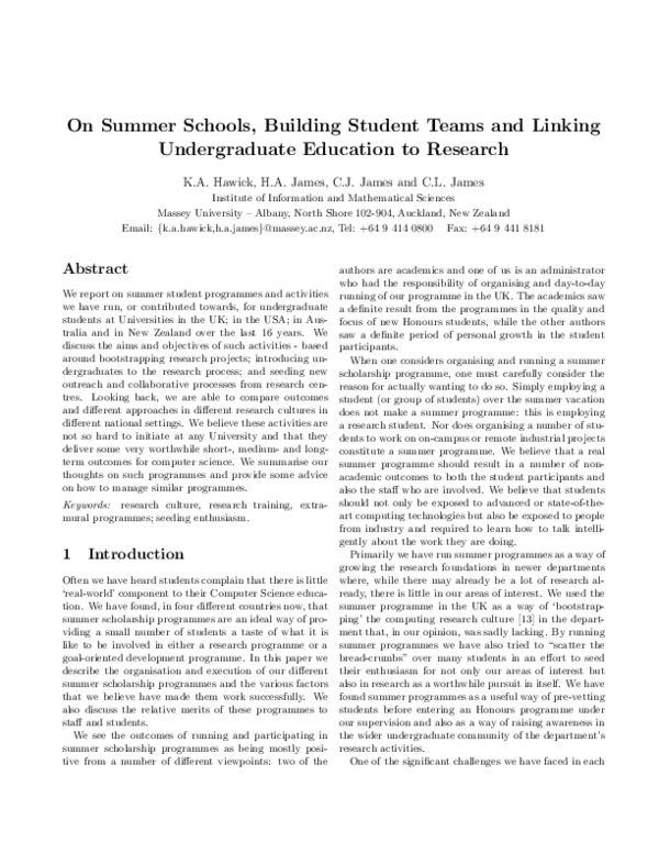 (PDF) On summer schools, building student teams and linking ...
