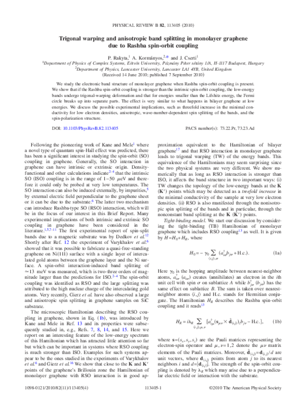 (PDF) Rashba Coupling Effects in Monolayer Graphene