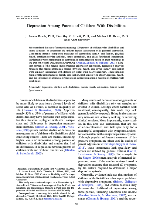 (PDF) Depression among parents of children with disabilities
