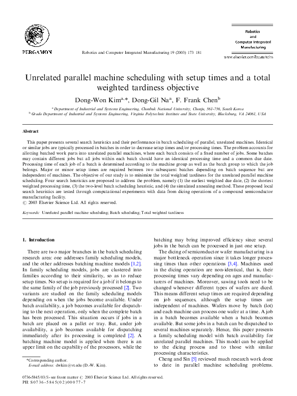 (PDF) Unrelated parallel machine scheduling with setup times and a ...