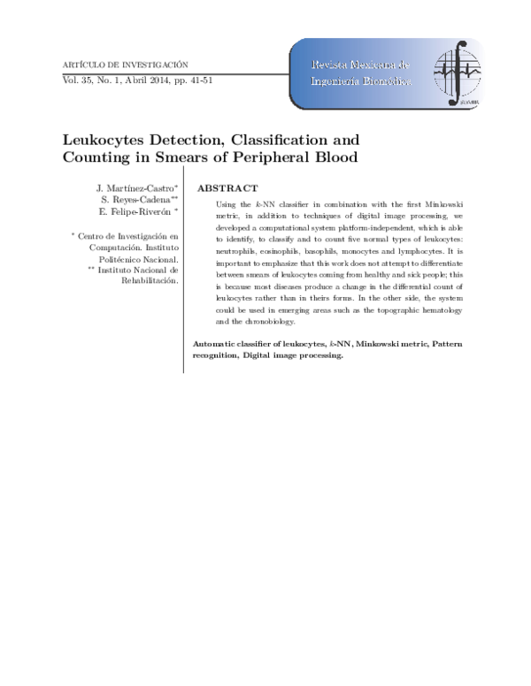 (PDF) Leukocytes Detection, Classification and Counting in Smears of ...