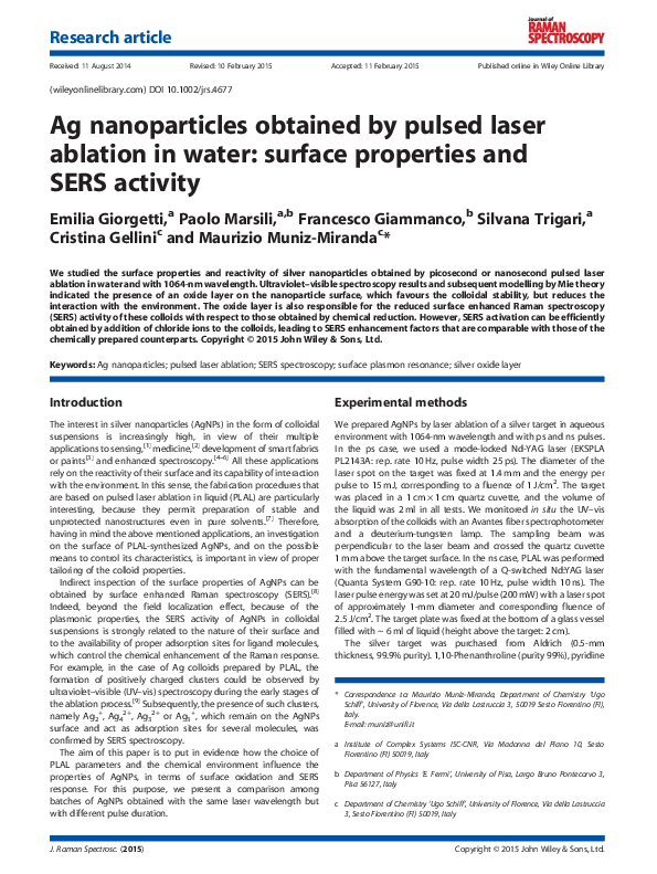 (PDF) Ag nanoparticles obtained by pulsed laser ablation in water ...