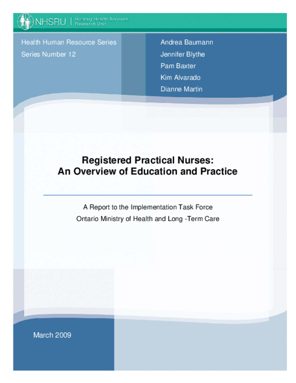 (PDF) Registered Practical Nurses: An Overview of Education and Practice
