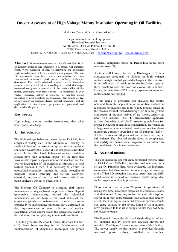 (PDF) On-site Assessment of High Voltage Motors Insulation Operating in ...
