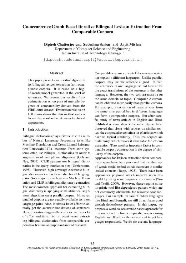 (PDF) Co-occurrence Graph Based Iterative Bilingual Lexicon Extraction ...