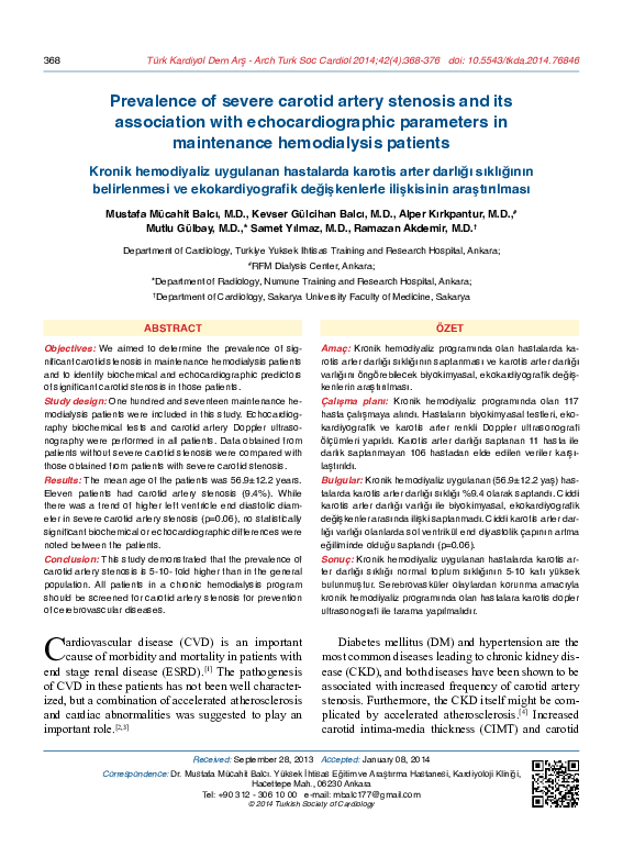 (PDF) Prevalence of severe carotid artery stenosis and its association ...