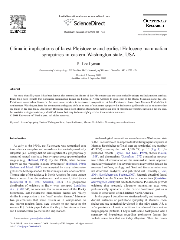 (PDF) Climatic implications of latest Pleistocene and earliest Holocene ...