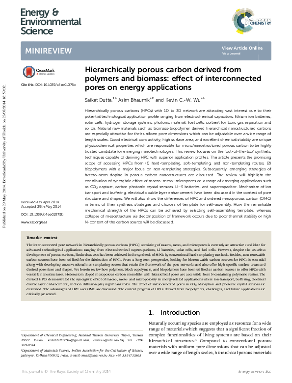 (PDF) Hierarchically porous carbon derived from polymers and biomass ...