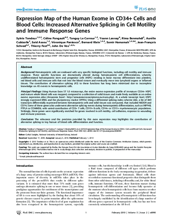 (PDF) Expression map of the human exome in CD34+ cells and blood cells ...