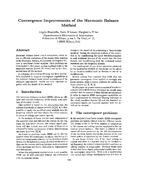 (PDF) Convergence improvements of the harmonic balance method