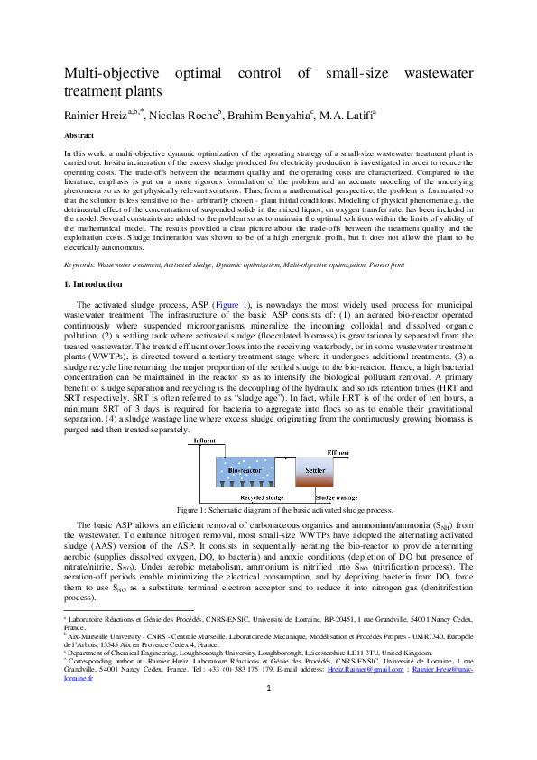 (PDF) Multi-objective optimal control of small-size wastewater ...