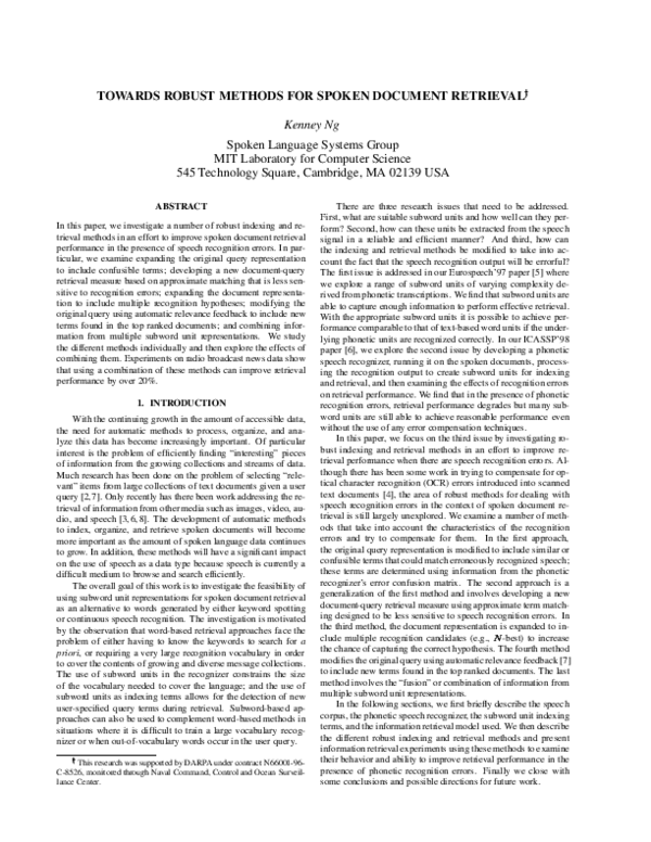 (PDF) Towards robust methods for spoken document retrieval
