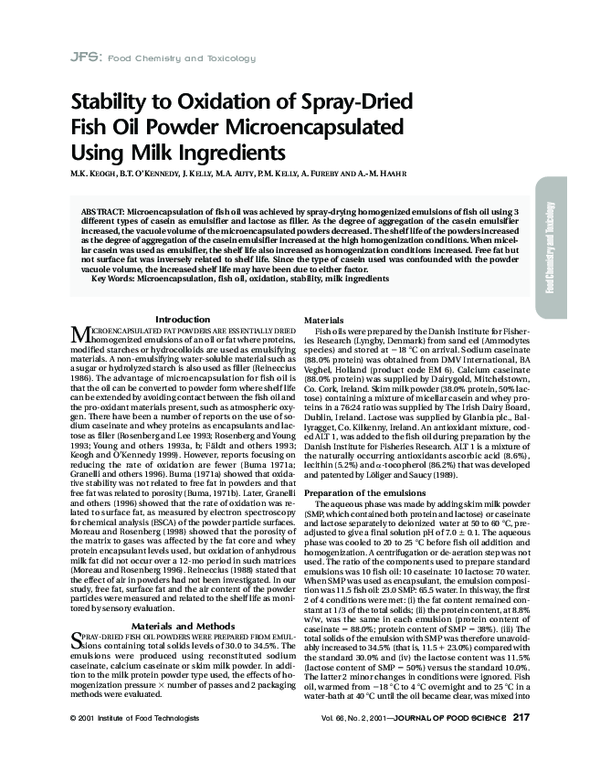 (PDF) Stability to Oxidation of Spray‐Dried Fish Oil Powder ...