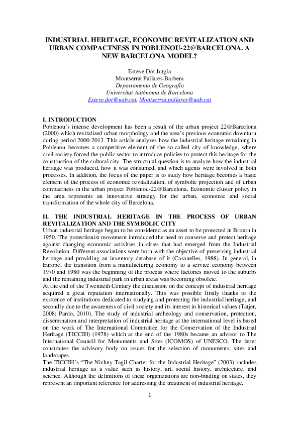 (PDF) Industrial Heritage, Economic Revitalization and Urban ...