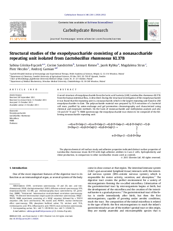 (PDF) Structural studies of the exopolysaccharide consisting of a ...