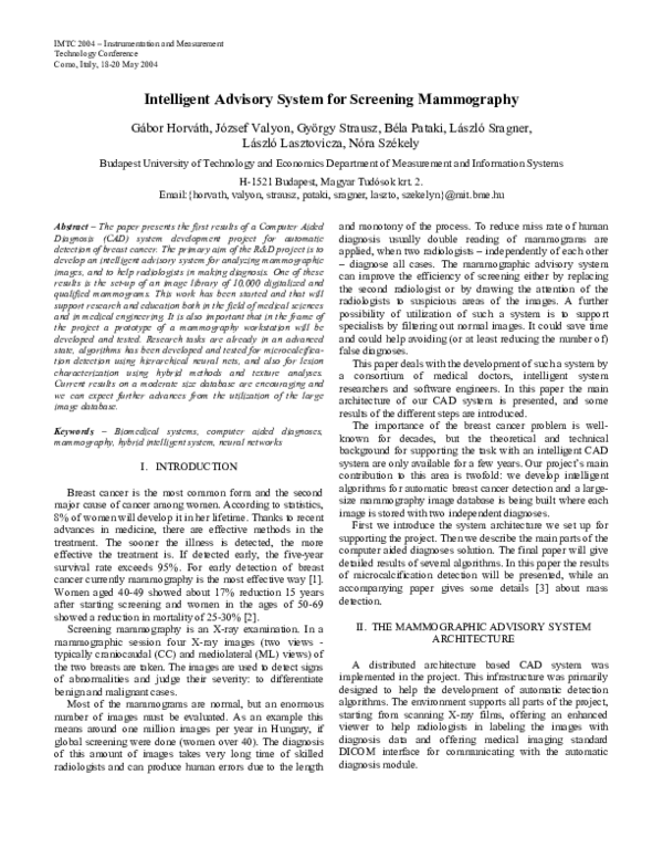(PDF) Intelligent advisory system for screening mammography