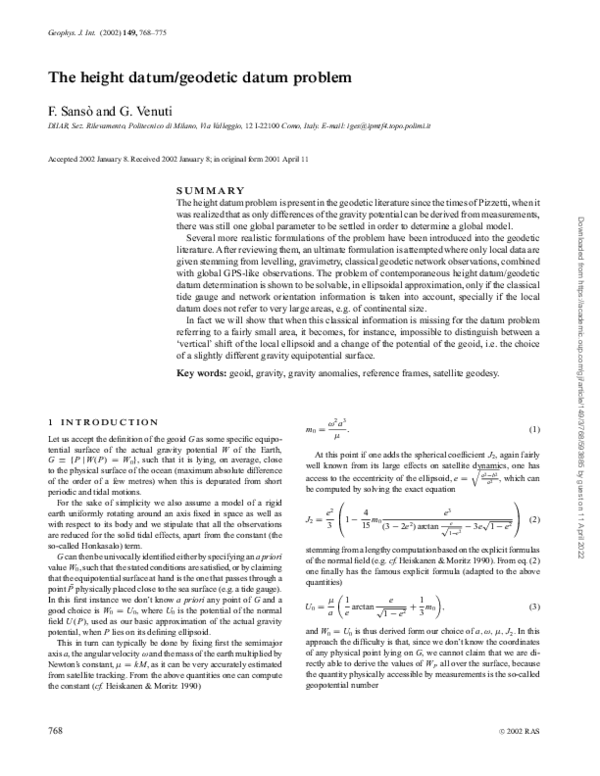 (PDF) The height datum/geodetic datum problem