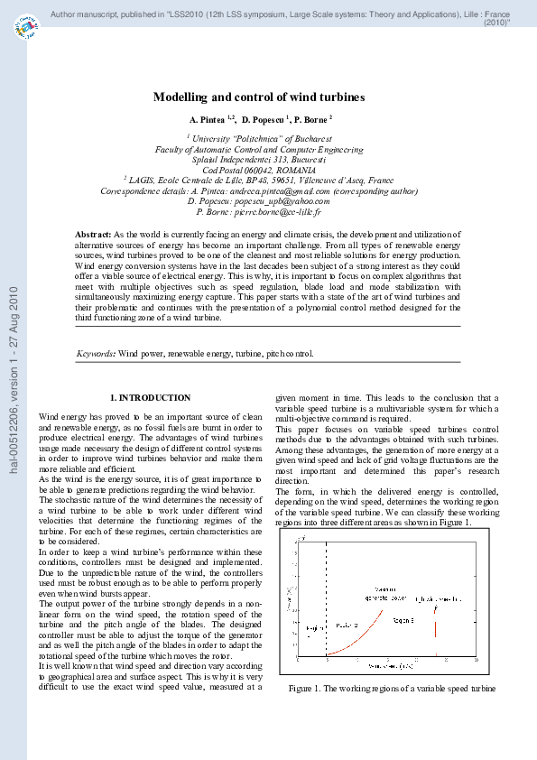 (PDF) Modeling and control of wind turbines
