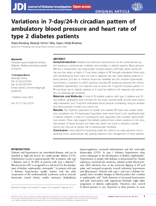 (PDF) Variations in 7-day/24-h circadian pattern of ambulatory blood ...