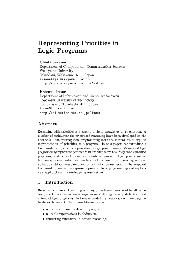 (PDF) Representing Priorities in Logic Programs