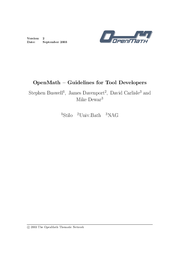 (PDF) OpenMath { Guidelines for Tool Developers