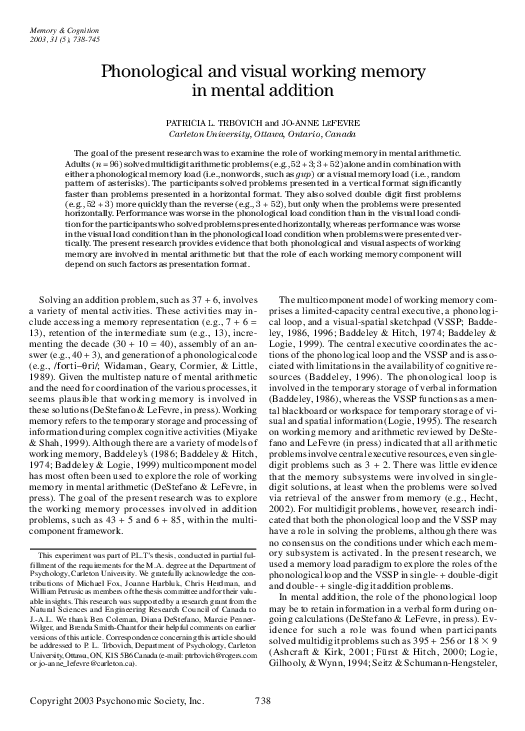 (PDF) Phonological and visual working memory in mental addition
