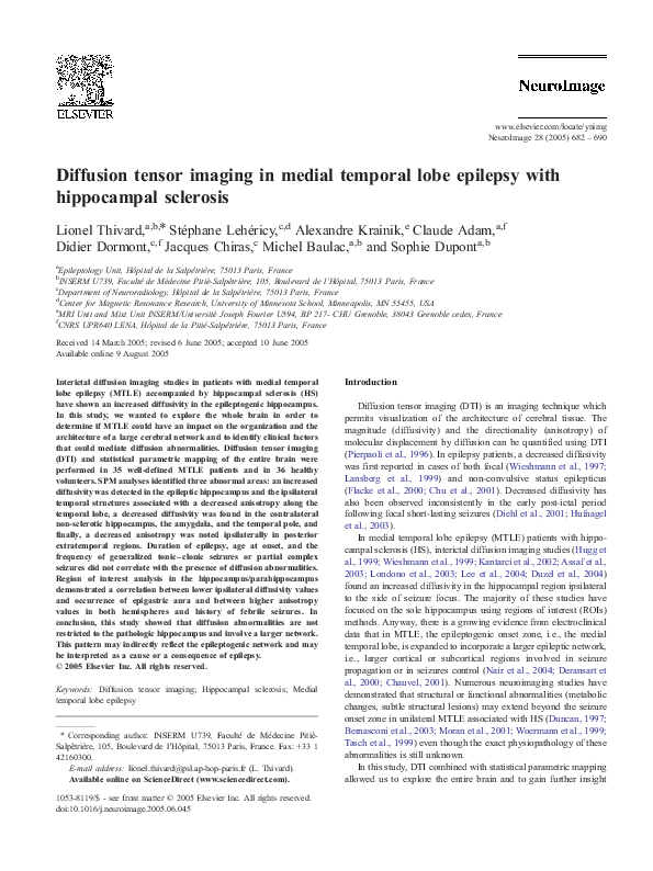 (PDF) Diffusion tensor imaging in medial temporal lobe epilepsy with ...