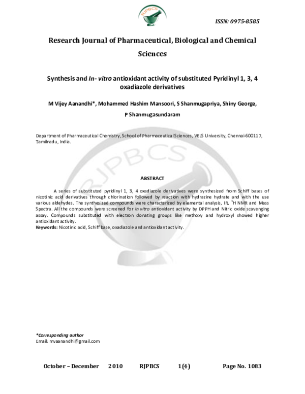 (PDF) Synthesis andIn Vitro Antioxidant Activity of some New Fused ...