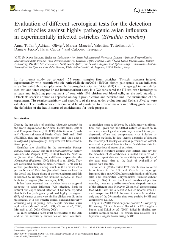 (PDF) Evaluation of different serological tests for the detection of ...