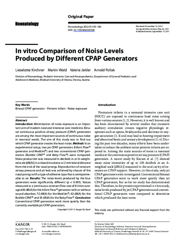 (PDF) In vitro Comparison of Noise Levels Produced by Different CPAP