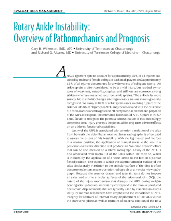 (PDF) Rotary Ankle Instability: Overview of Pathomechanics and Prognosis