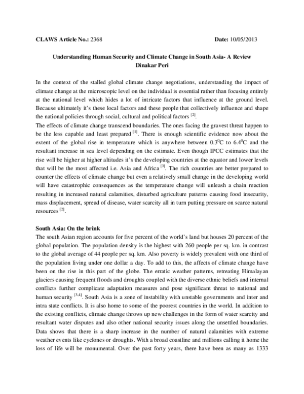 (PDF) Understanding Human Security and Climate Change in South Asia- A ...