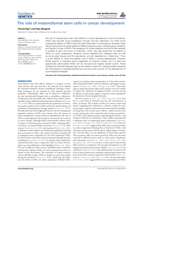 (PDF) The role of mesenchymal stem cells in cancer development