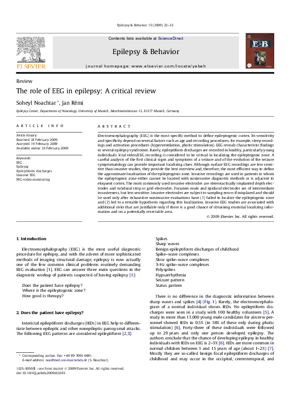 (PDF) The role of EEG in epilepsy: A critical review