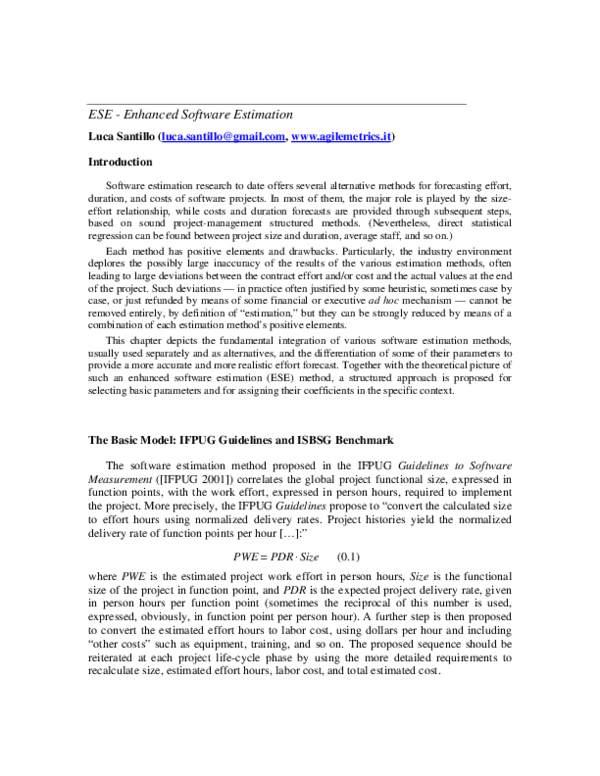 (PDF) ESE: enhanced software estimation