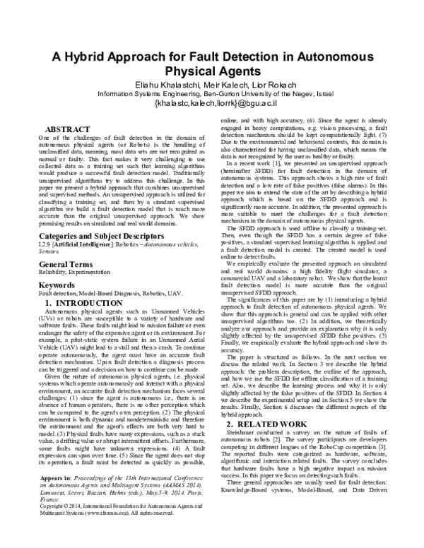 (PDF) A hybrid approach for fault detection in autonomous physical agents