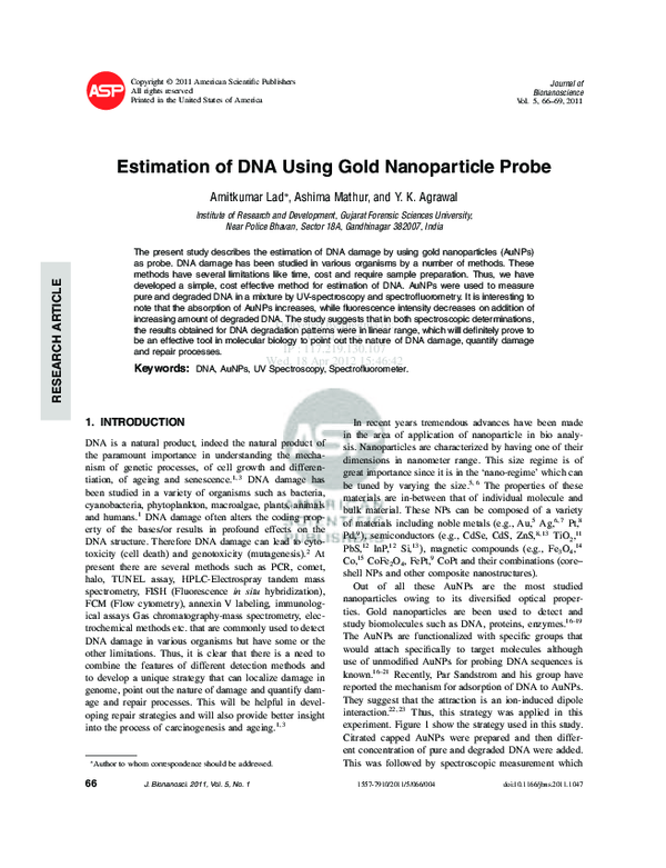 (PDF) Estimation of DNA Using Gold Nanoparticle Probe