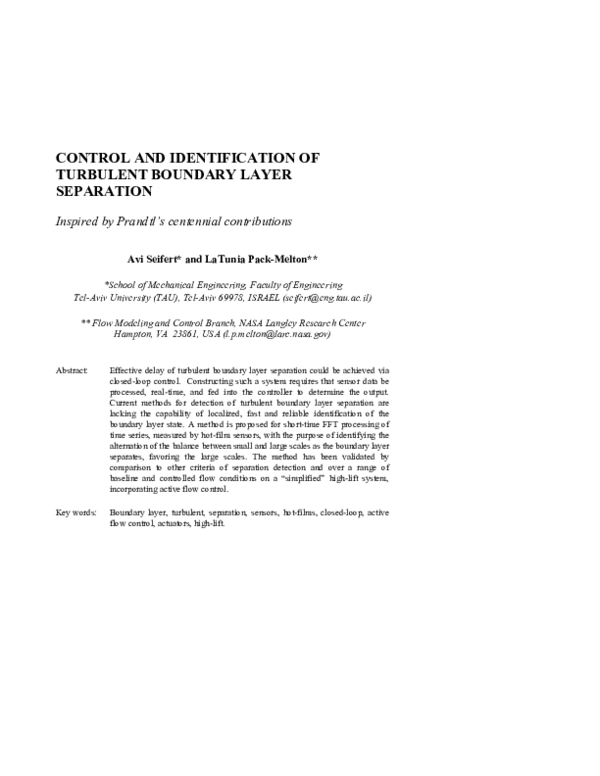 (PDF) Control and identification of turbulent boundary layer separation