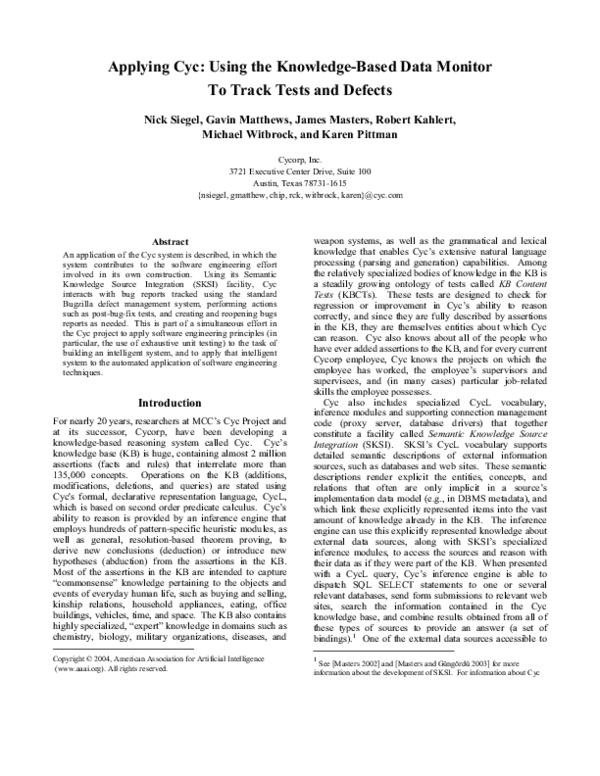 (PDF) Applying Cyc: Using the Knowledge-Based Data Monitor